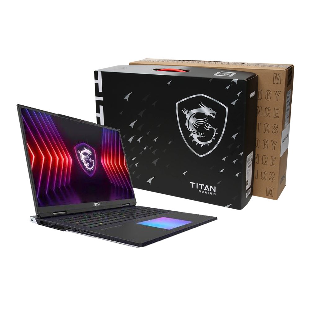 MSI Titan 18 HX A14VIG-088US 18" UHD+ 120Hz Mini LED Display Gaming Laptop Computer, Intel Core i9 14900HX 1.6GHz Processor; NVIDIA GeForce RTX 4090 16GB GDDR6; 64GB DDR5-5600 RAM; 4TB (2x2TB RAID 0) NVMe M.2 SSD; WiFi 7; Windows 11 Pro;