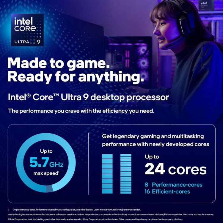 Intel Core Ultra 9 285K - Core Ultra 9 (Series 2) Arrow Lake 24-Core (8P+16E), LGA 1851, 125W Desktop Processor - BX80768285K