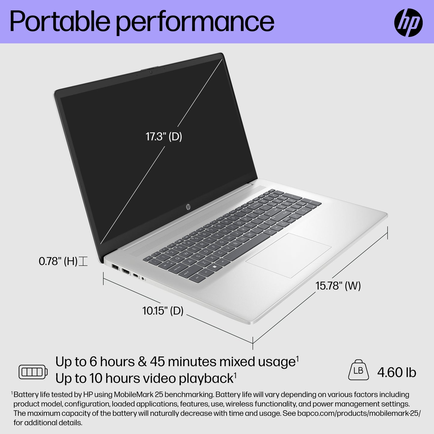 HP 17.3" IPS Anti-Glare FHD (1920 x 1080), Laptop - Intel Core 5 Processor 120U (10-Core) 5.0GHz Max Turbo - Windows 11, Wi-Fi 6 (2 x 2), Backlit Keyboard, 512GB M.2 SSD, 16GB RAM