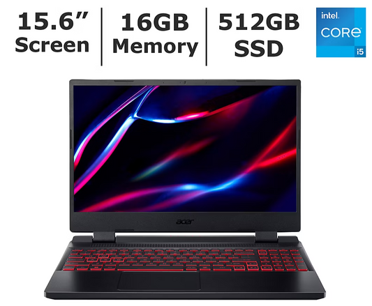 Acer Nitro 5 AN515-58-56CH 15.6" FHD IPS 144Hz Display, Gaming Laptop, Intel Core i5-12500H Processor, 16GB DDR5 RAM 512GB PCIe Gen 4 SSD; Nvidia GeForce RTX 4050